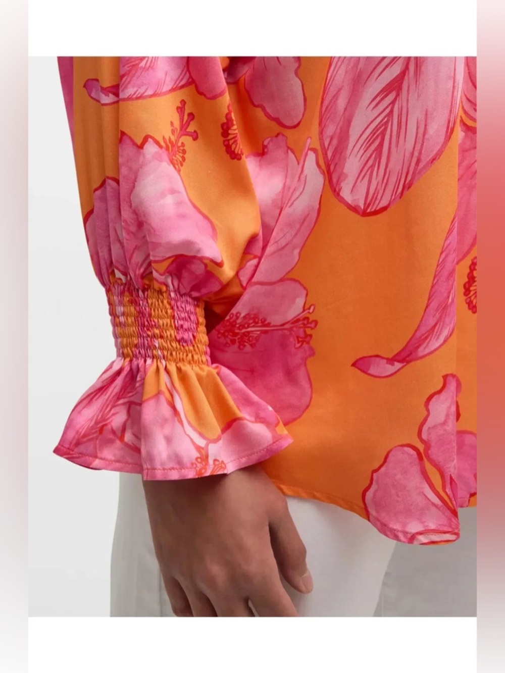 Finley Candace Royal Hawaiian Floral Cotton Blouse Top Orange/Pink - Picture 4 of 11